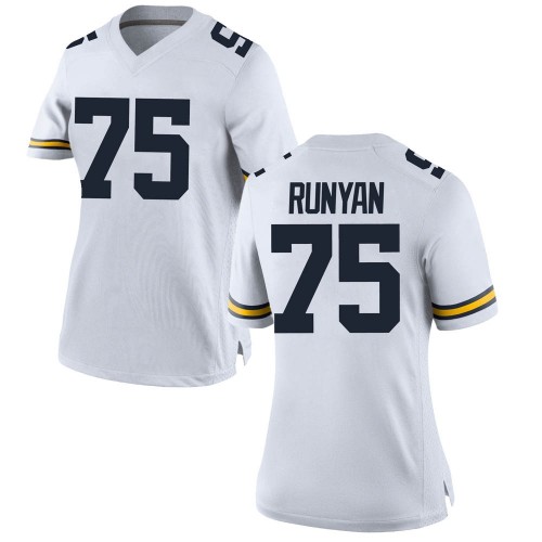 Jon Runyan Michigan Wolverines Women's NCAA #75 White Game Brand Jordan College Stitched Football Jersey VXK0554MB